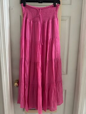 HYFVE  Pink Tiered Maxi Skirt with Smocked Waist NWOT